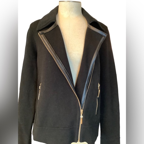 CHICOS SIZE 0 MOTO BLACK KNIT‎ JACKET WITH GOLD ZIPPERS. - Picture 5 of 16